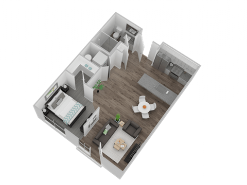 Floor plan for studio, 1 bath, 644 sqft